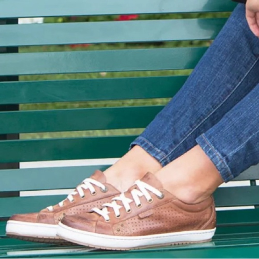 Women's Casual Perforated Leather Sneaker - Brown - Picture 2 of 12